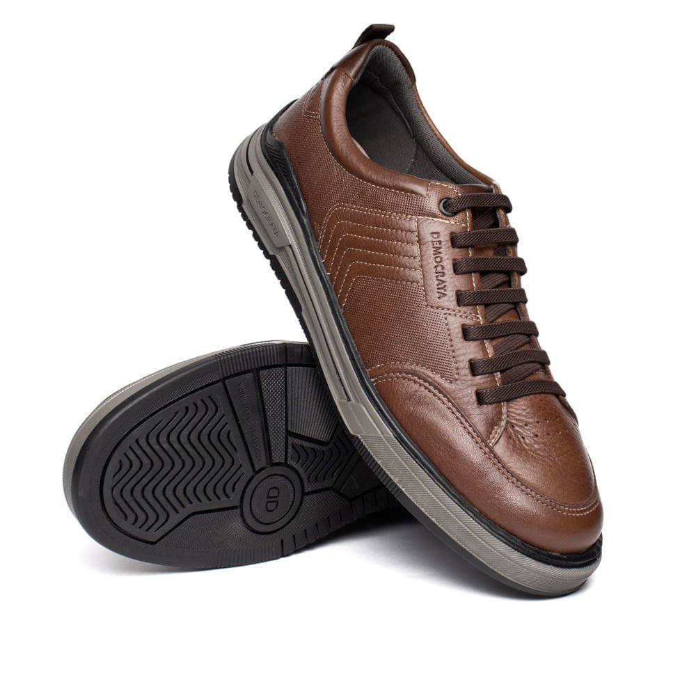 Sapatênis Masculino Democrata Dylan Couro Marrom Marrom 5