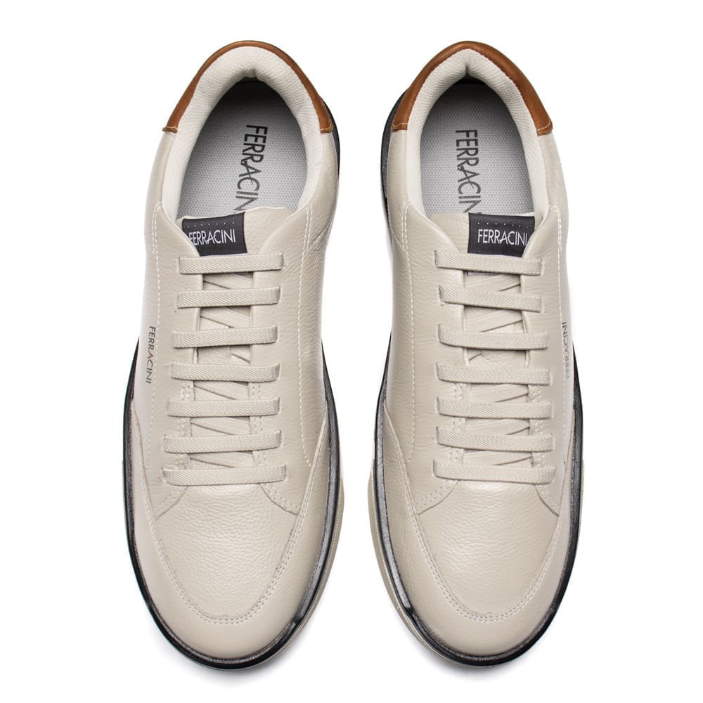 Sapatênis Masculino Ferracini Milan Couro Bege Claro Bege 4