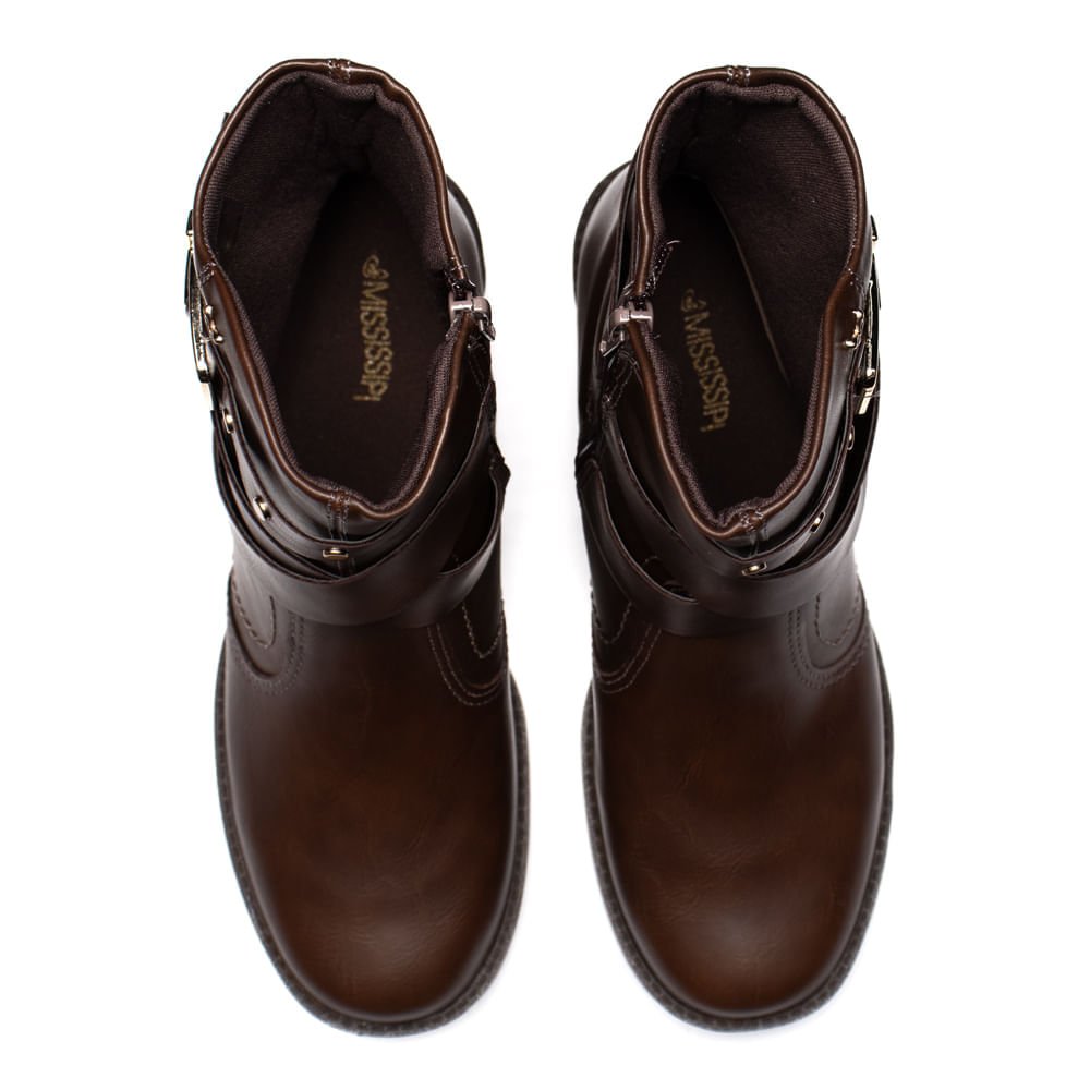 Bota Cano Médio Feminina Mississipi Napa Tiras Marrom Marrom 4
