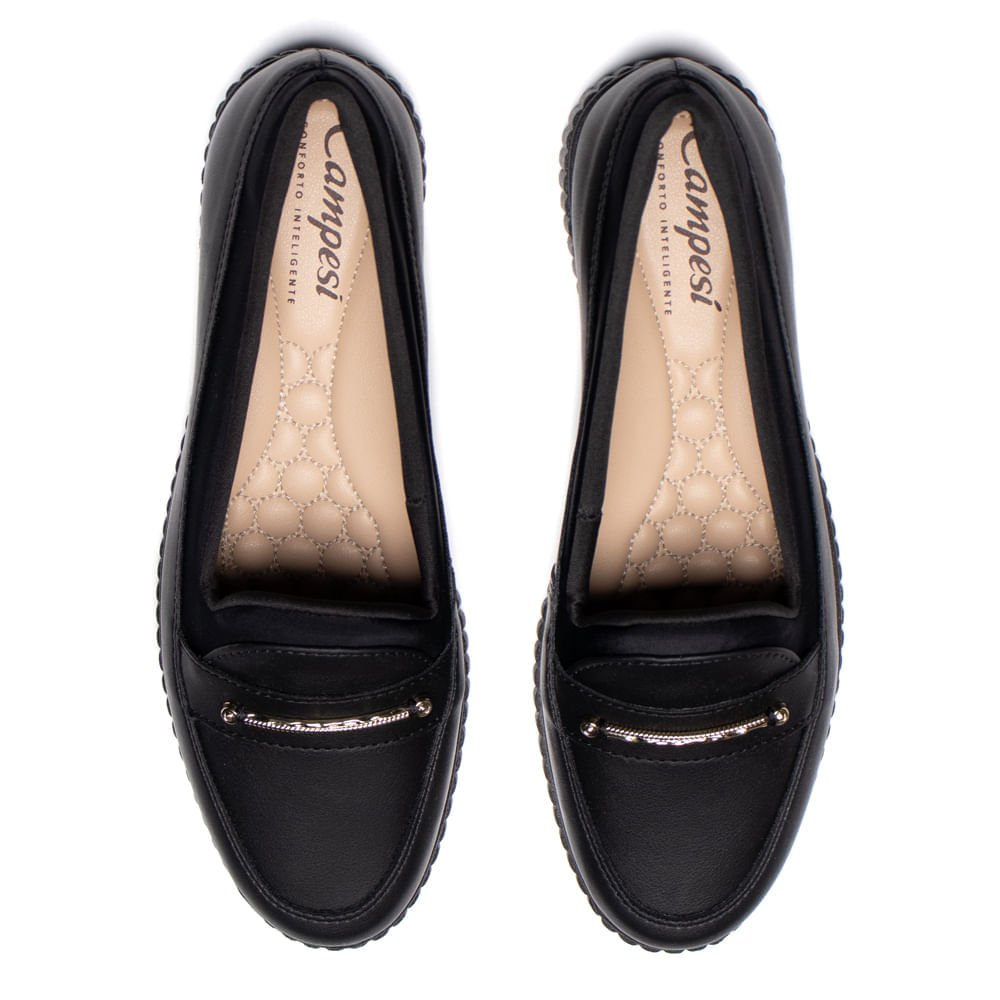 Mocassim Feminino Campesí Loafer Napa Conforto Preto Preto 4