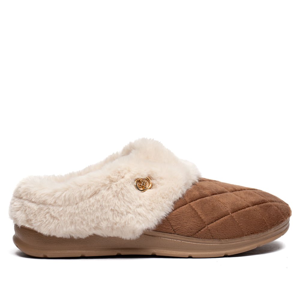 Pantufa Feminina Pegada Atoalhado Marrom/Bege