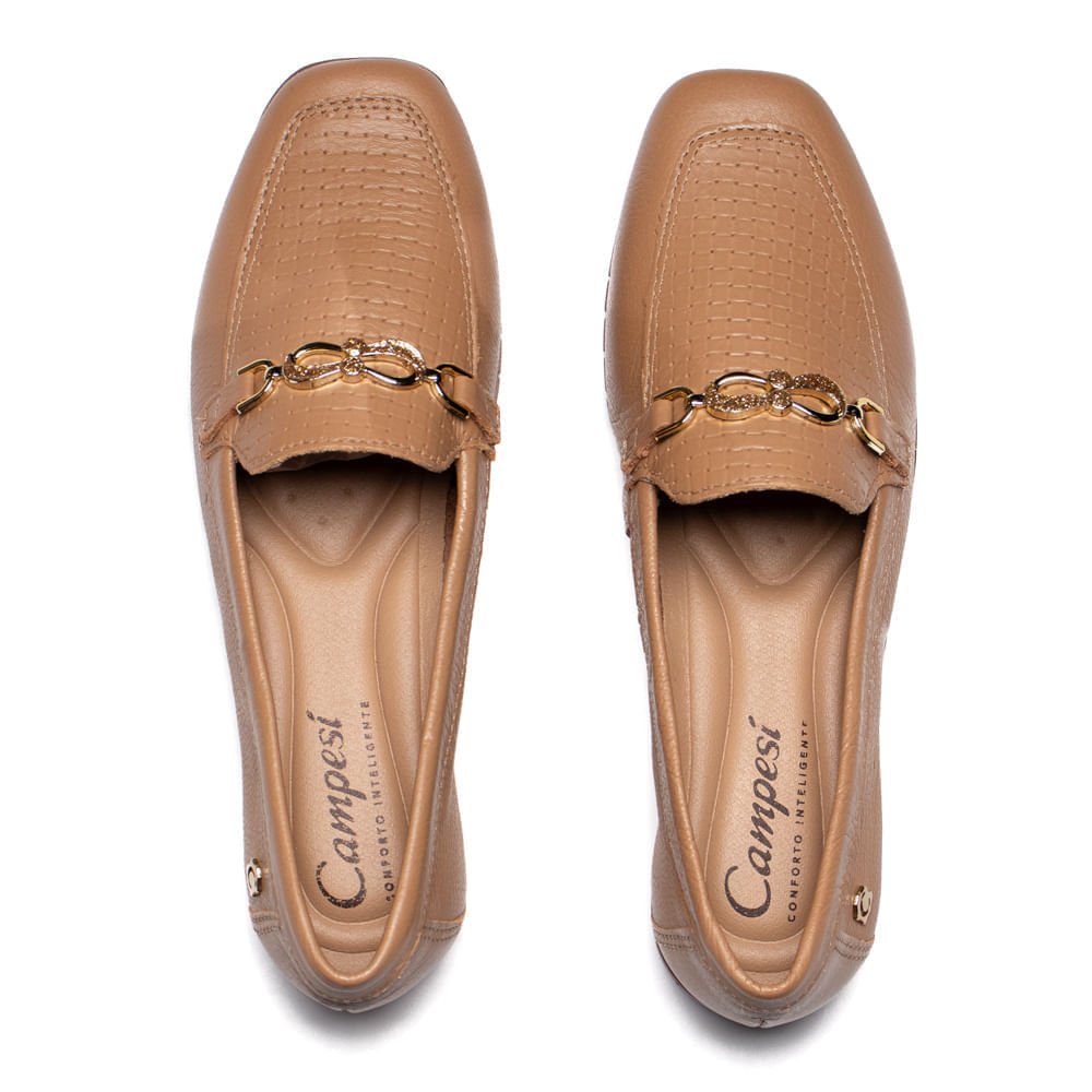 Mocassim Feminino Campesí Couro Flatform Caramelo/Dourado Caramelo 4