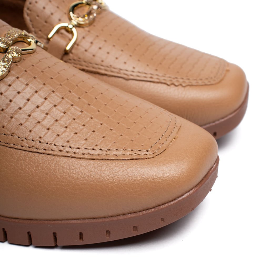 Mocassim Feminino Campesí Couro Flatform Caramelo/Dourado Caramelo 5