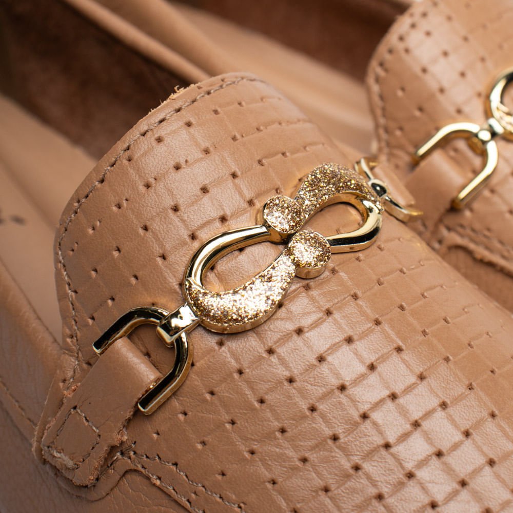 Mocassim Feminino Campesí Couro Flatform Caramelo/Dourado Caramelo 6