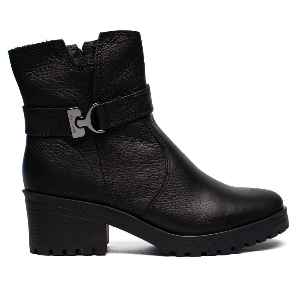 Bota Feminina Bottero Cano Curto Couro Burnished Preto