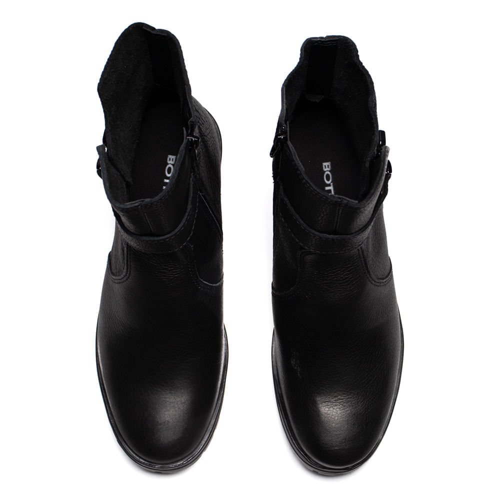 Bota Feminina Bottero Cano Curto Couro Burnished Preto Preto 4