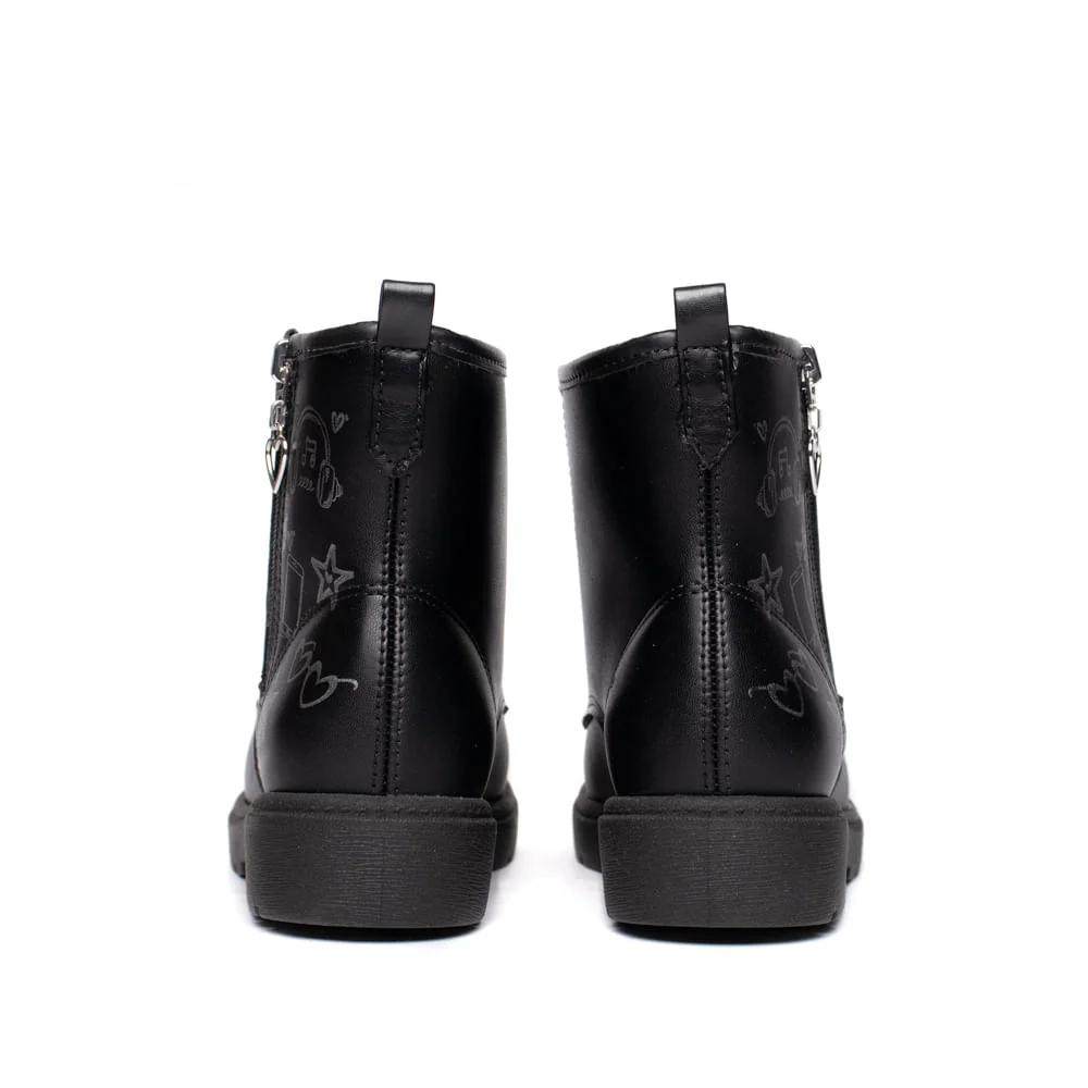 Bota Infantil Molekinha Cano Médio Gravuras Preto/Cinza Preto 3