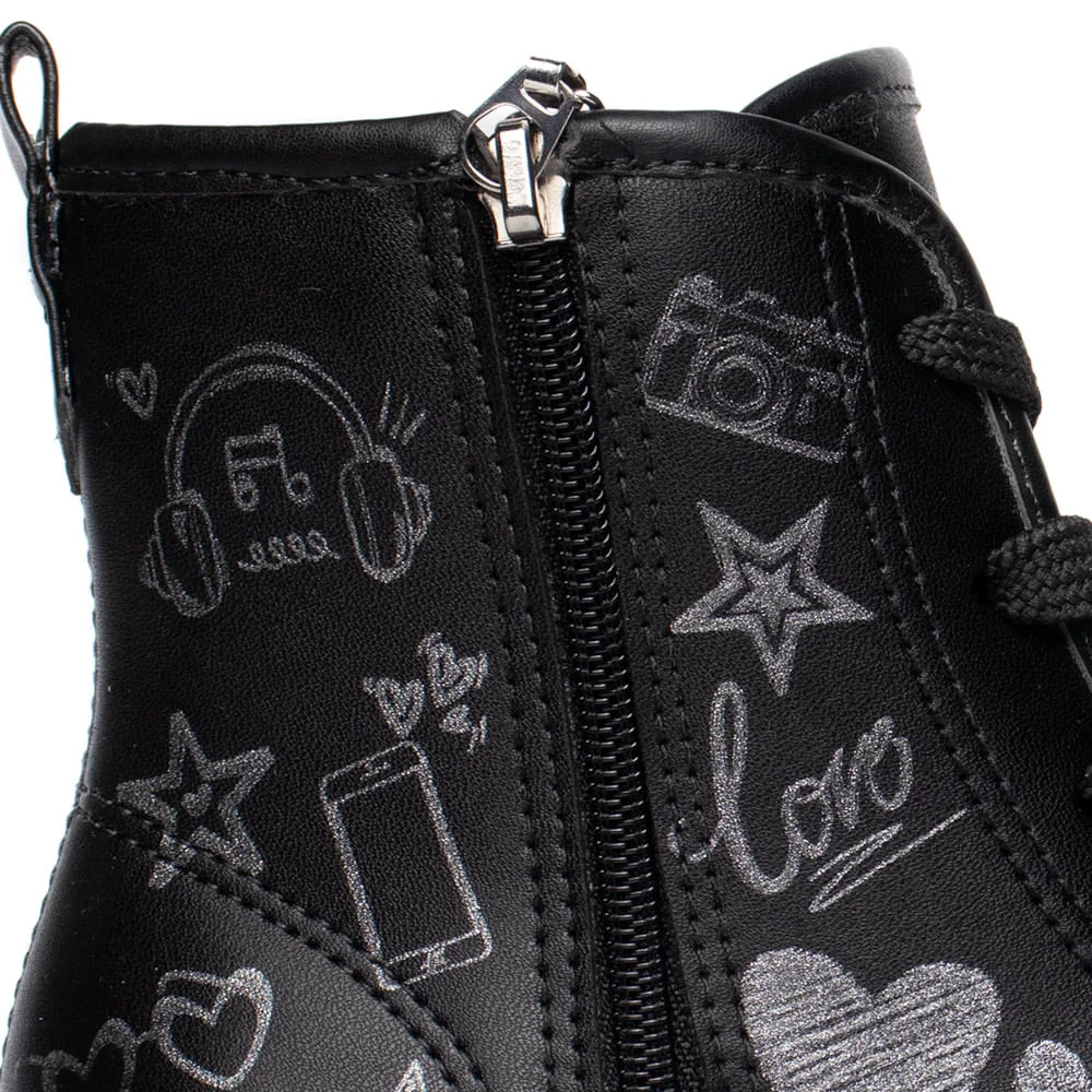 Bota Infantil Molekinha Cano Médio Gravuras Preto/Cinza Preto 5