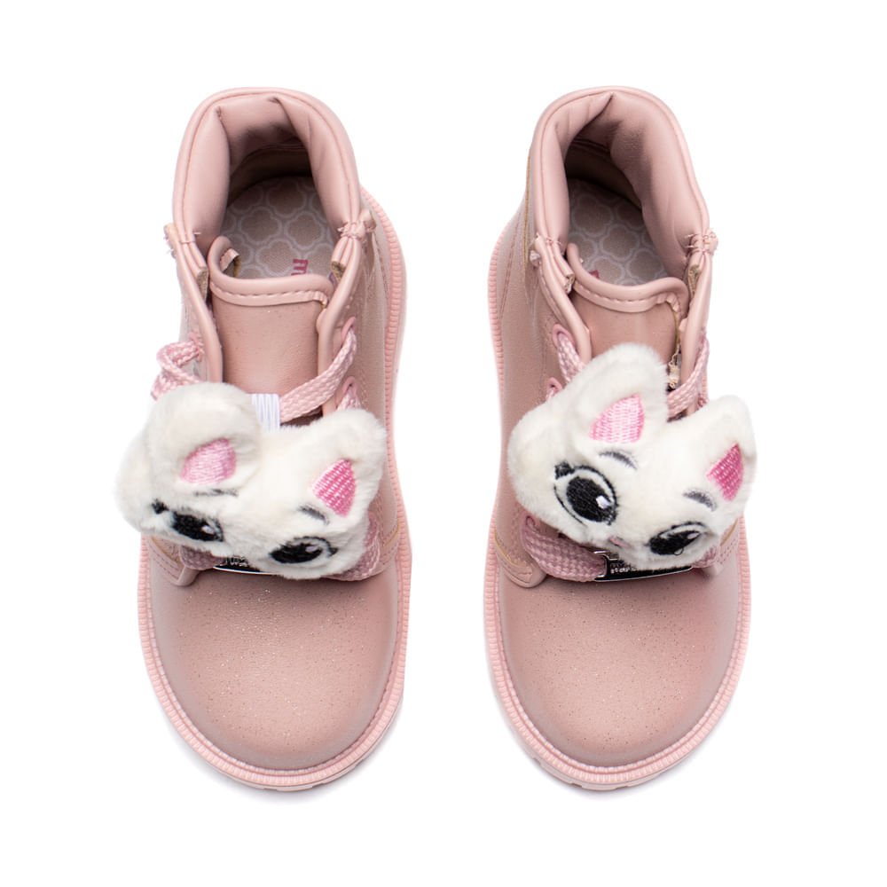 Bota Coturno Infantil Molekinha Enfeite Gatinho Rosa Rosa 4