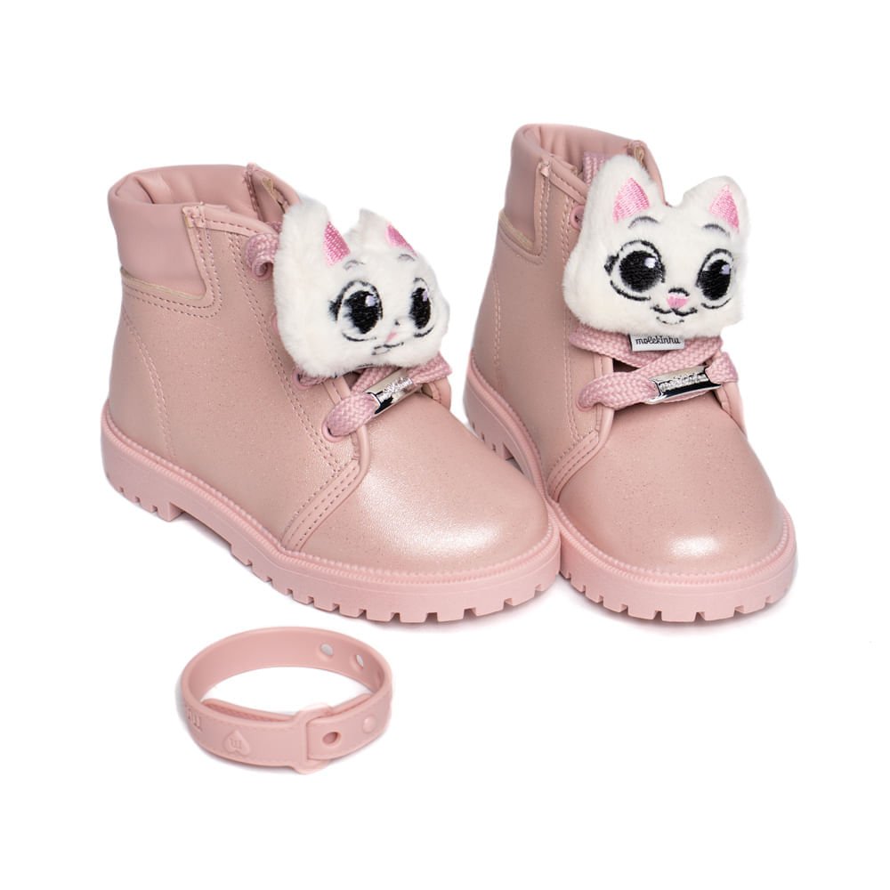 Bota Coturno Infantil Molekinha Enfeite Gatinho Rosa Rosa 5