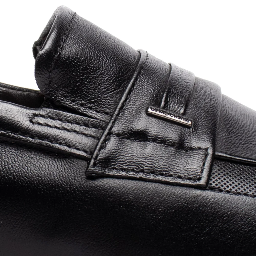 Sapato Masculino Democrata Unique Couro Elegante Preto Preto 6