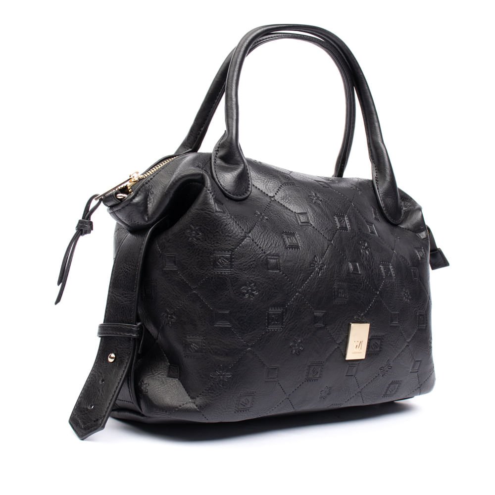 Bolsa Feminina WJ Baú Grande Monograma Preto Preto 3