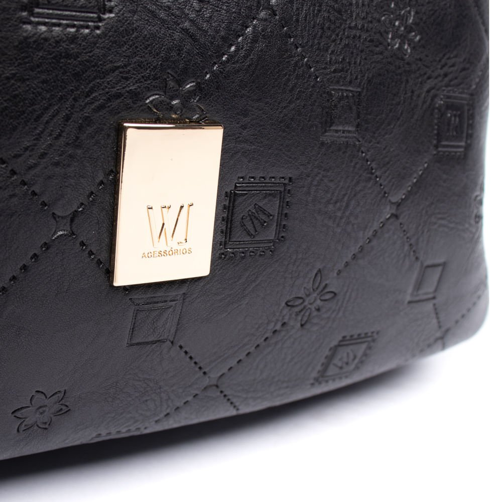 Bolsa Feminina WJ Baú Grande Monograma Preto Preto 6