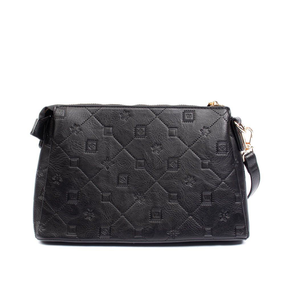Bolsa Feminina WJ Transversal Média Monograma Preto Preto 2