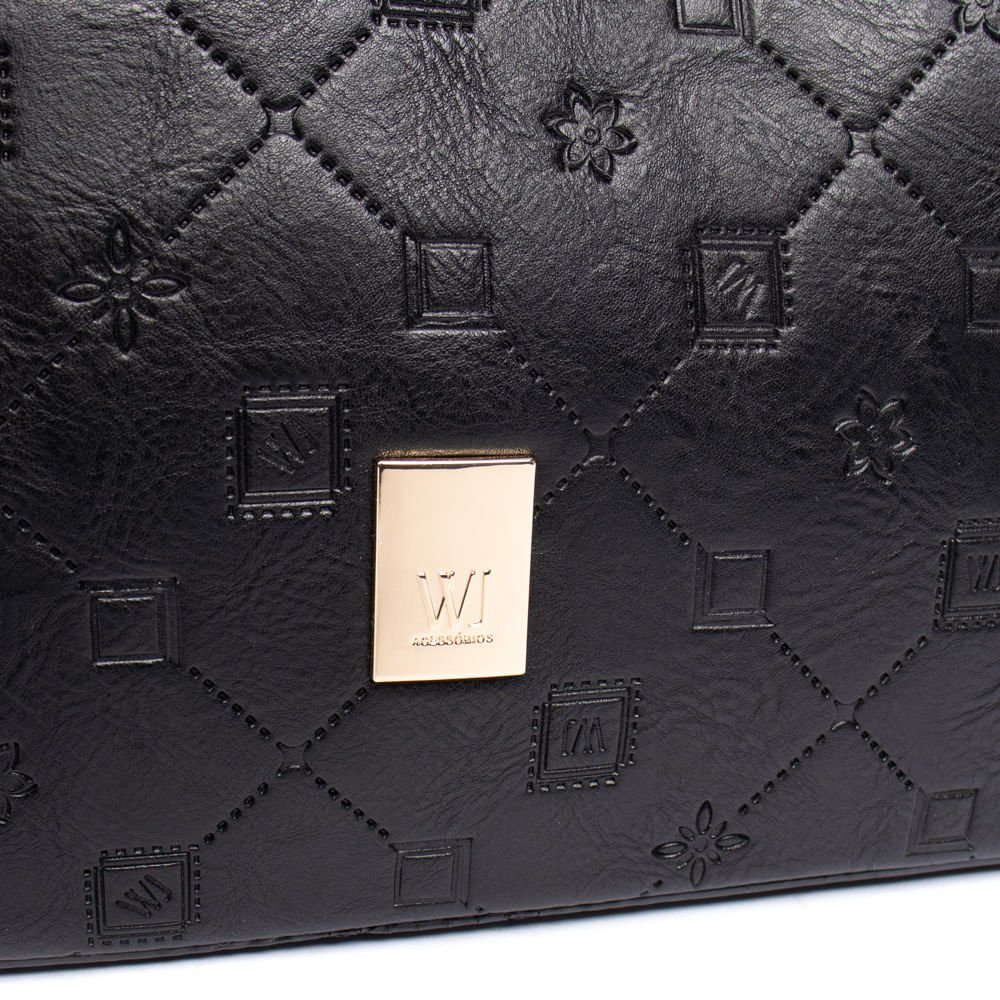 Bolsa Feminina WJ Transversal Média Monograma Preto Preto 6