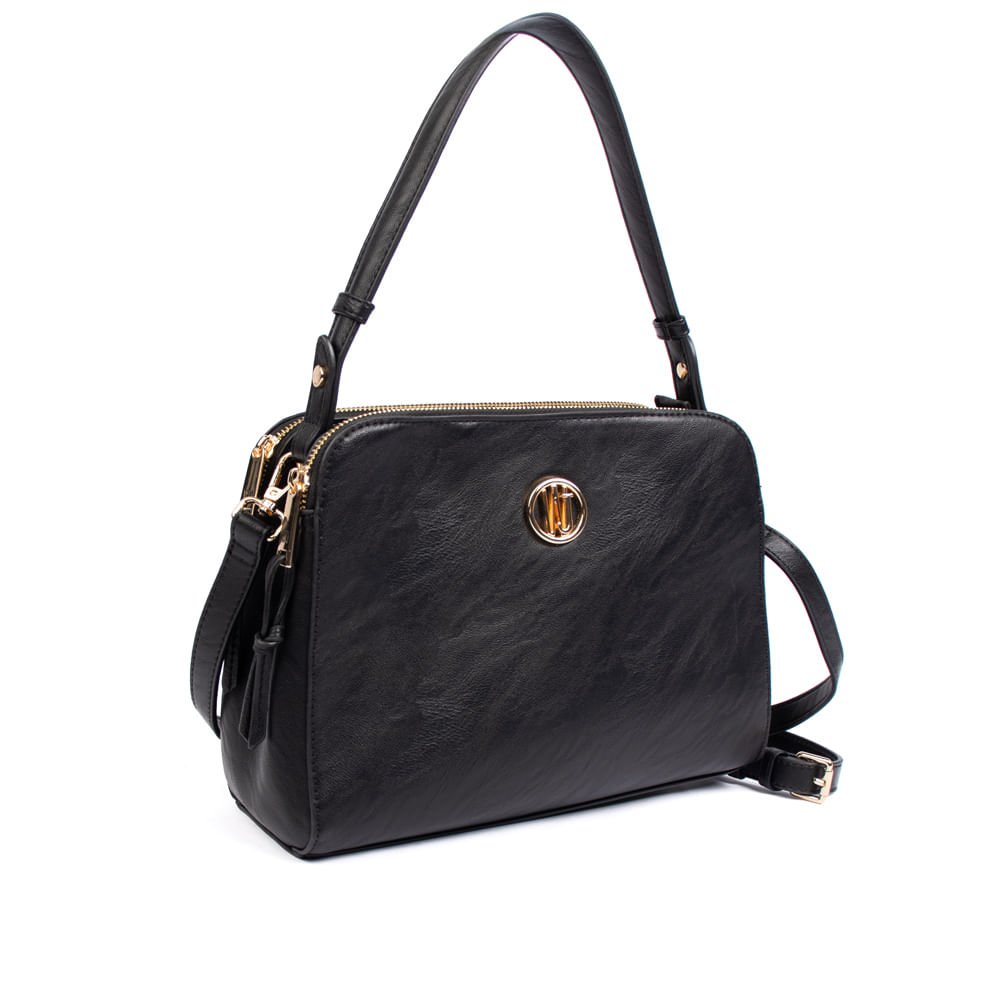 Bolsa Feminina WJ Tiracolo Média Texturizada Preto Preto 3