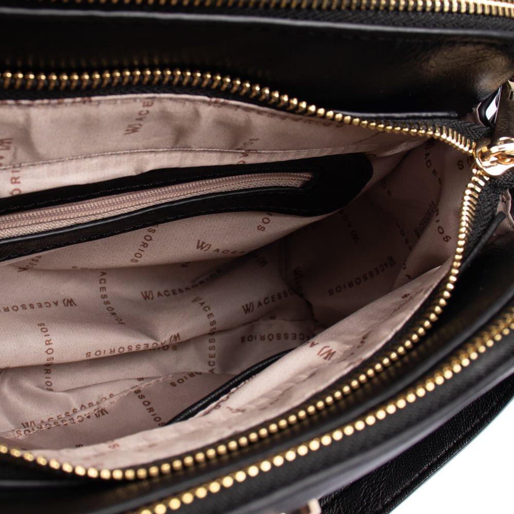 Bolsa Feminina WJ Tiracolo Média Texturizada Preto Preto 4