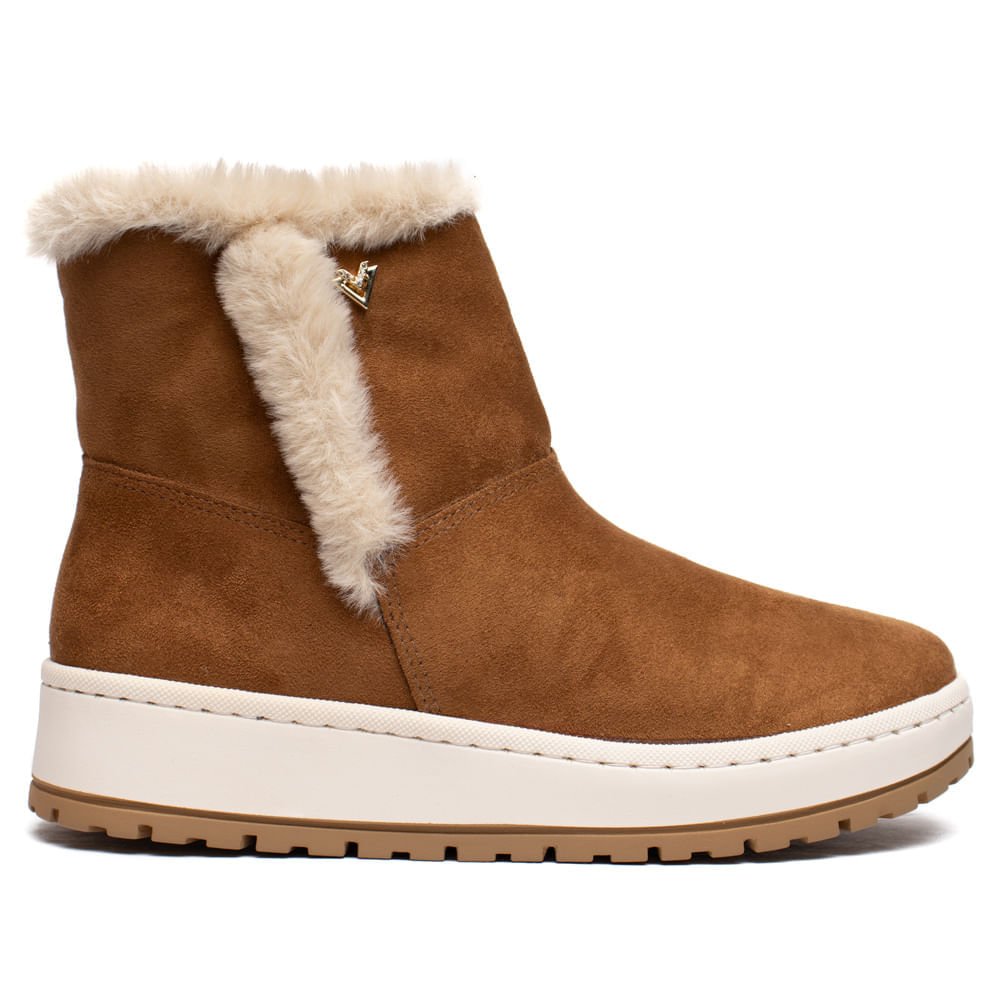 Bota Feminina Via Marte Cano Médio Camurça Caramelo/Branco