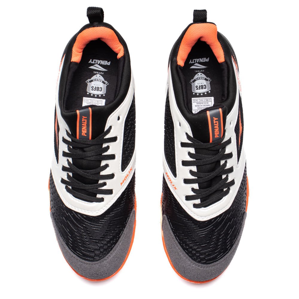Chuteira Masculina Penalty Futsal Locker Y-1 Laranja/Preto Branco/Preto 4