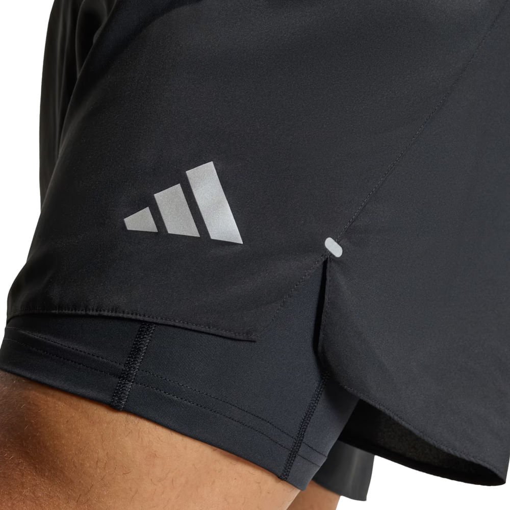 Calção Masculino Adidas 2 em 1 Esportivo Refletivo Preto Preto 3