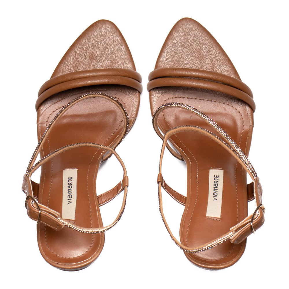 Sandália Feminina Via Marte Salto Fino Strass Marrom Marrom 4