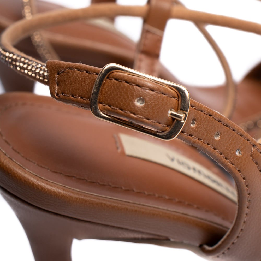 Sandália Feminina Via Marte Salto Fino Strass Marrom Marrom 5