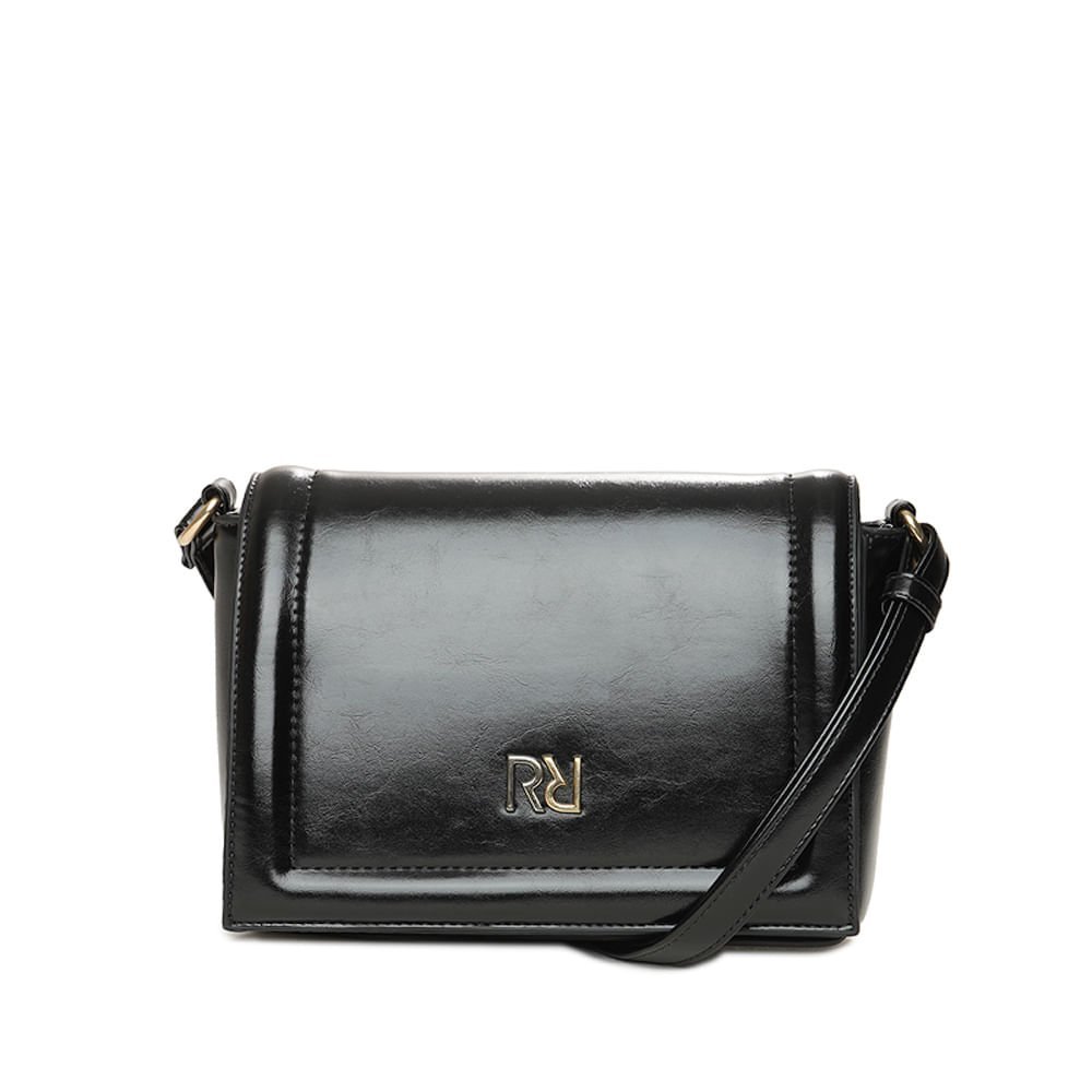 Bolsa Feminina Rafitthy Transversal Pequena Verniz Preto Preto 1