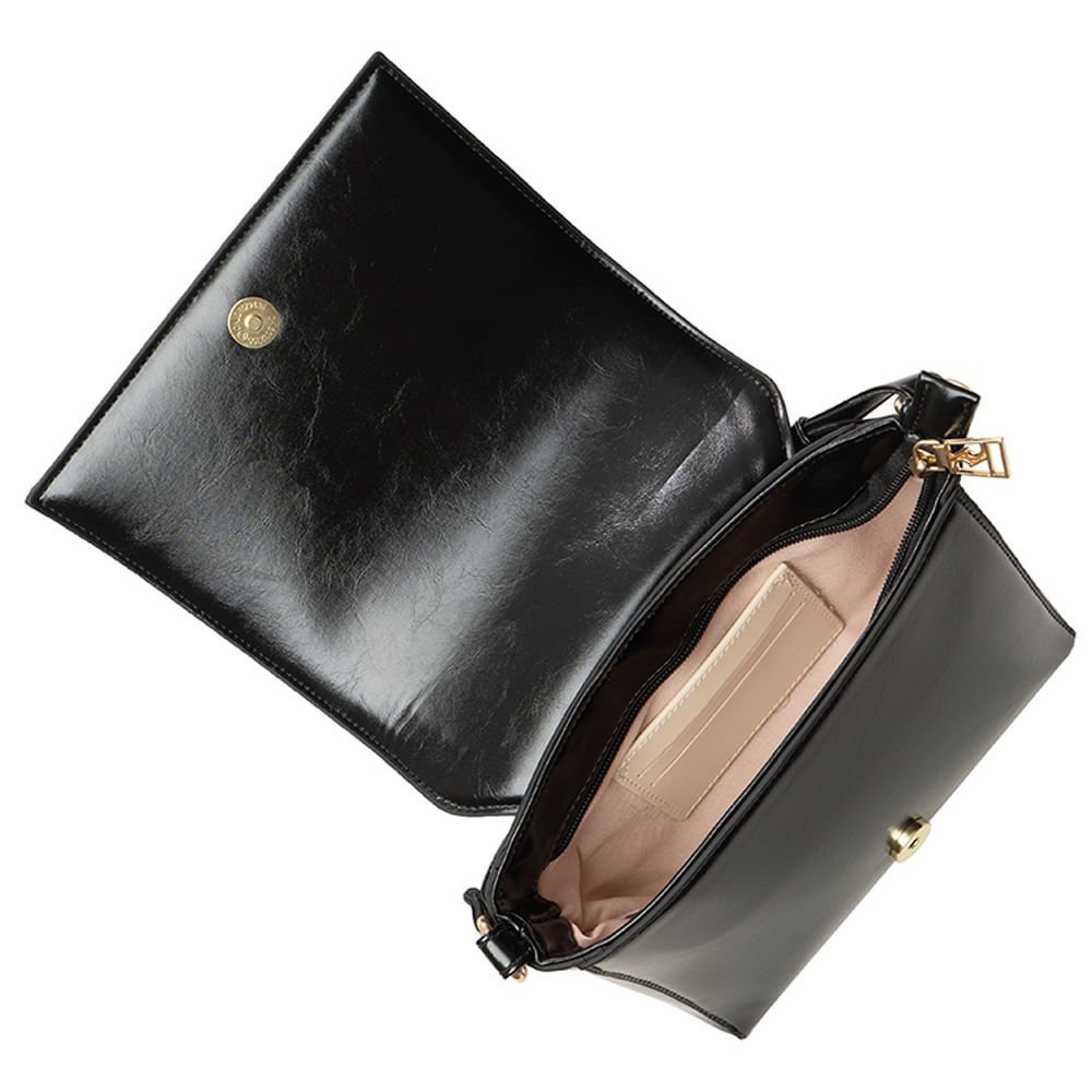 Bolsa Feminina Rafitthy Transversal Pequena Verniz Preto Preto 4