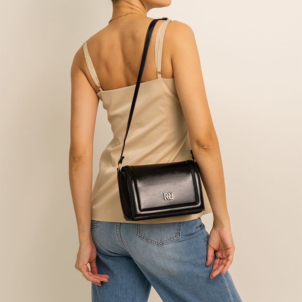 Bolsa Feminina Rafitthy Transversal Pequena Verniz Preto Preto 5