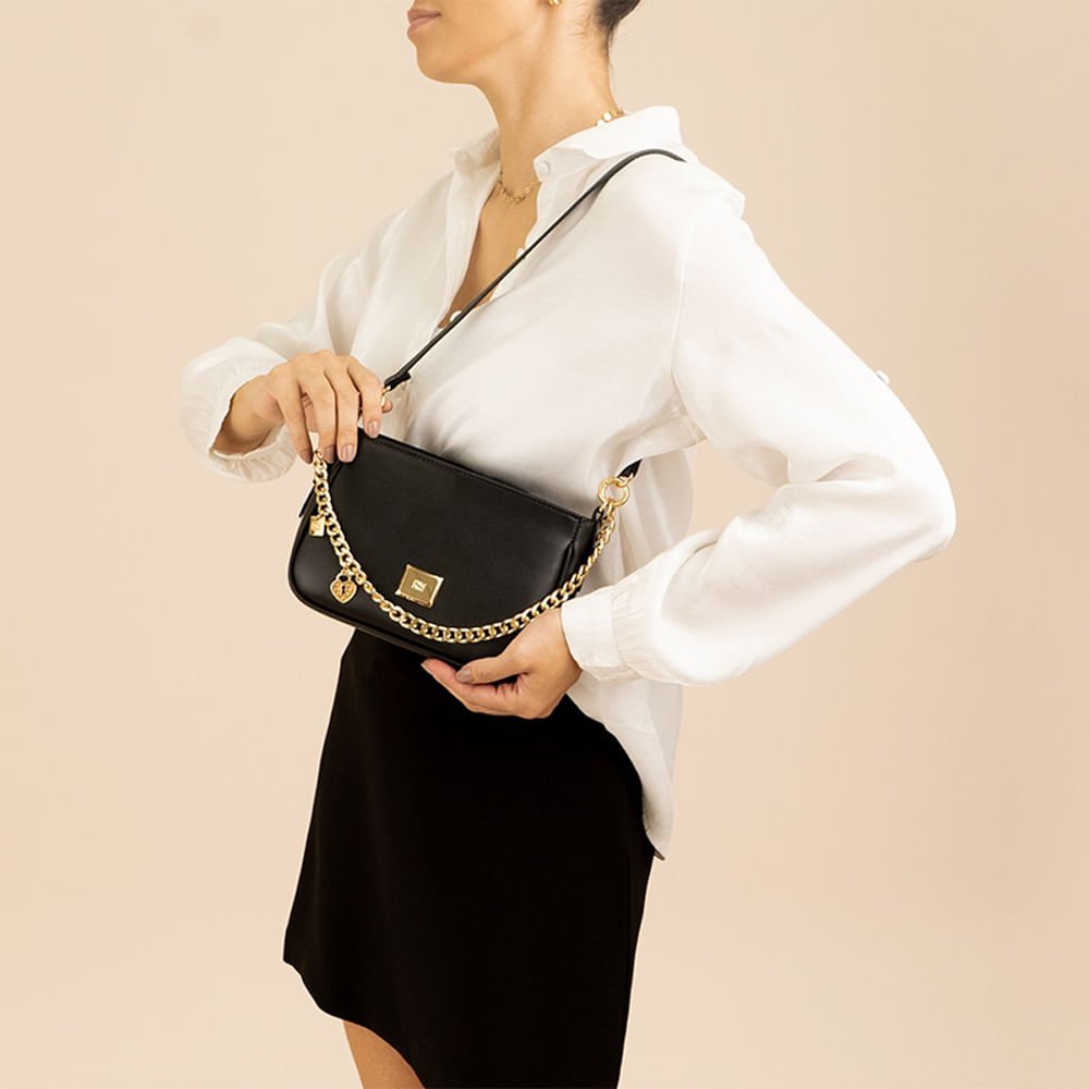 Bolsa Feminina Rafitthy Tote Pequena Correntinhas Preto Preto 5