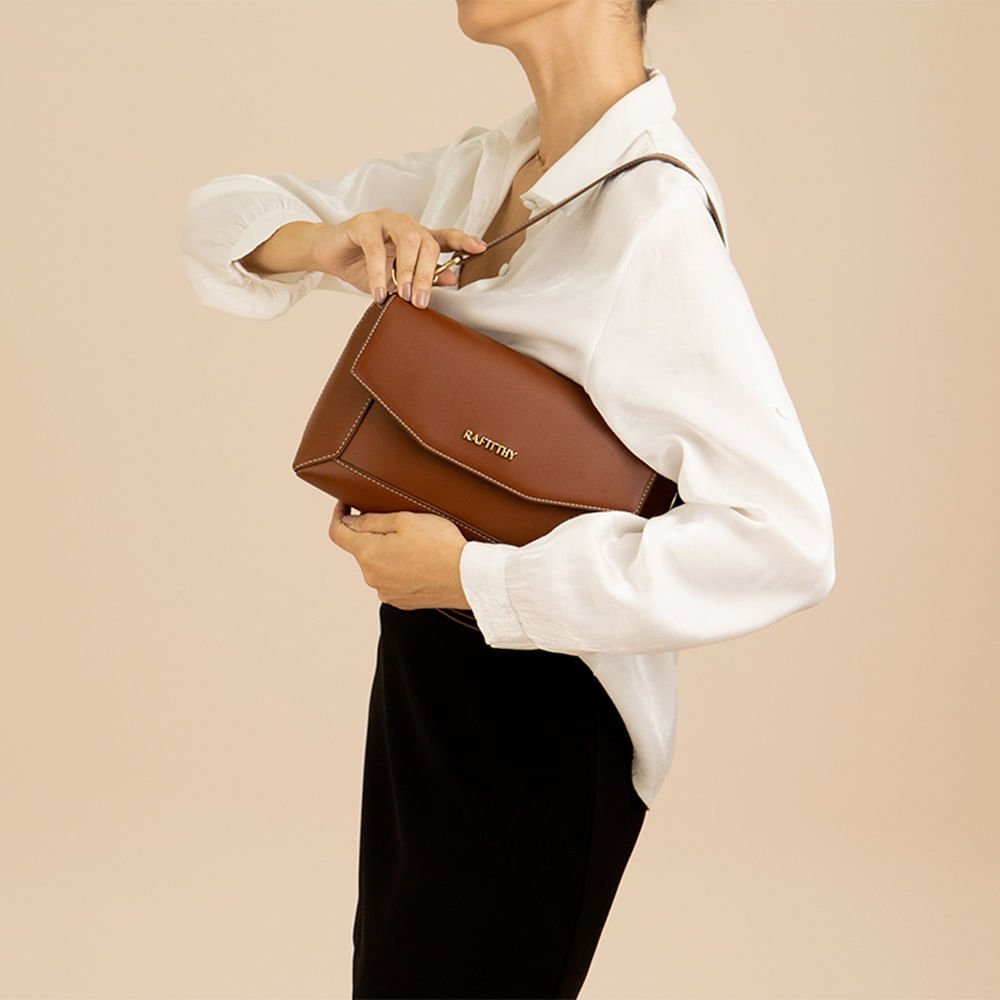 Bolsa Feminina Rafitthy Tote Pequena Costura Aparente Marrom Marrom 5