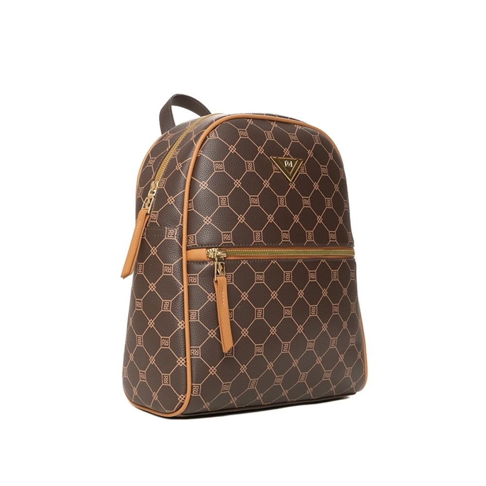 Mochila Feminina Rafitthy Monograma Casual Marrom Marrom 3