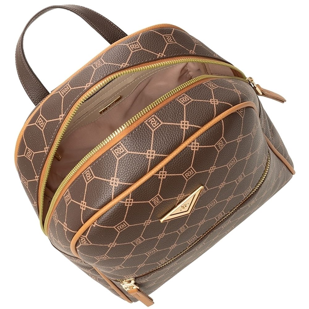 Mochila Feminina Rafitthy Monograma Casual Marrom Marrom 4