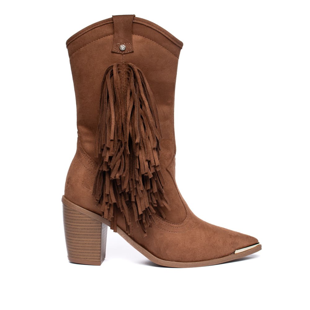 Bota Feminina Moleca Cano Médio Camurça Caramelo
