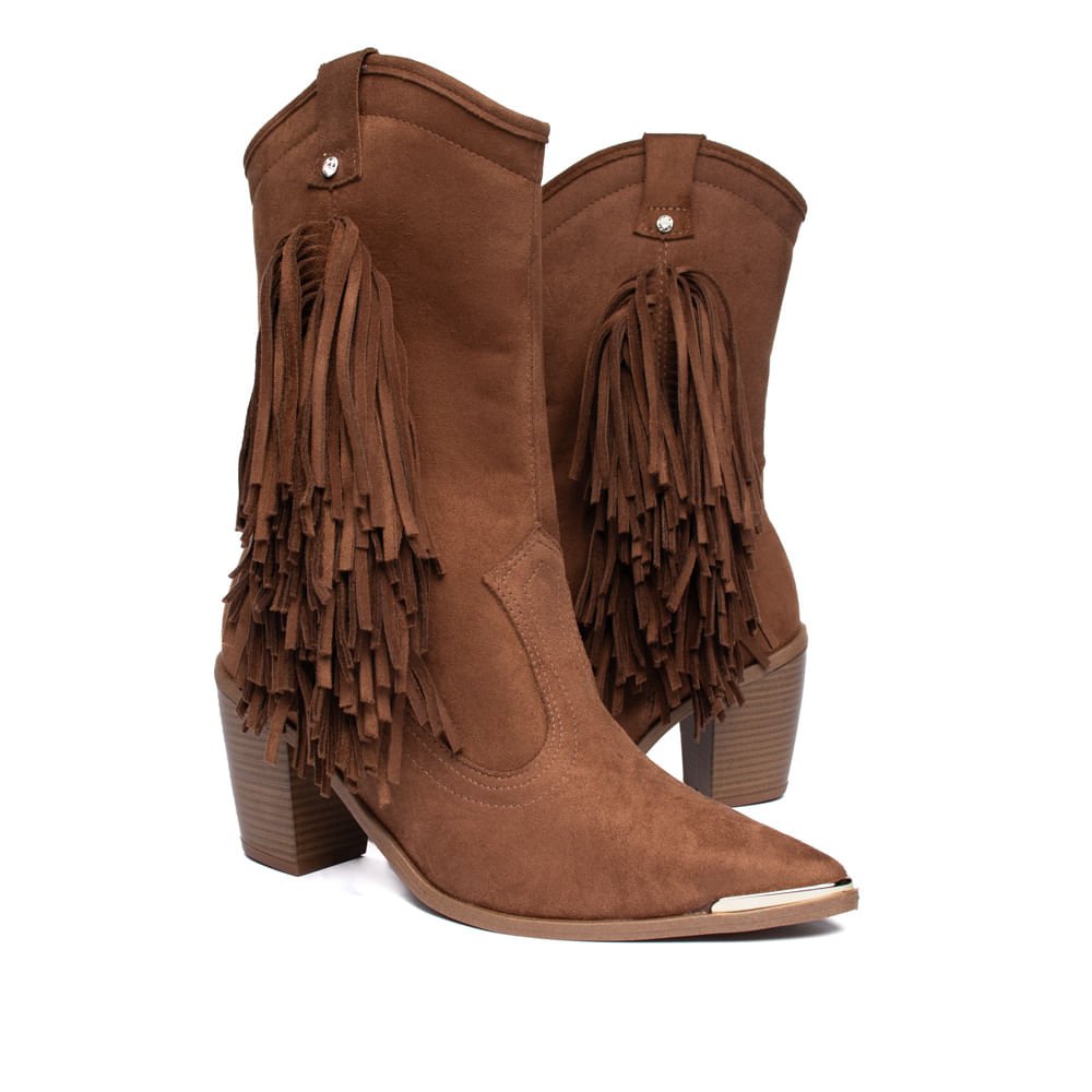 Bota Feminina Moleca Cano Médio Camurça Caramelo Caramelo 5