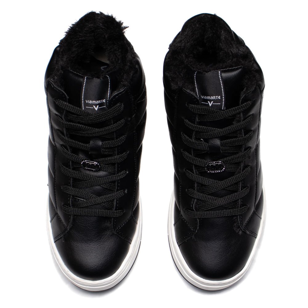Tênis Feminino Via Marte Cano Alto Peluciado Preto Preto 4