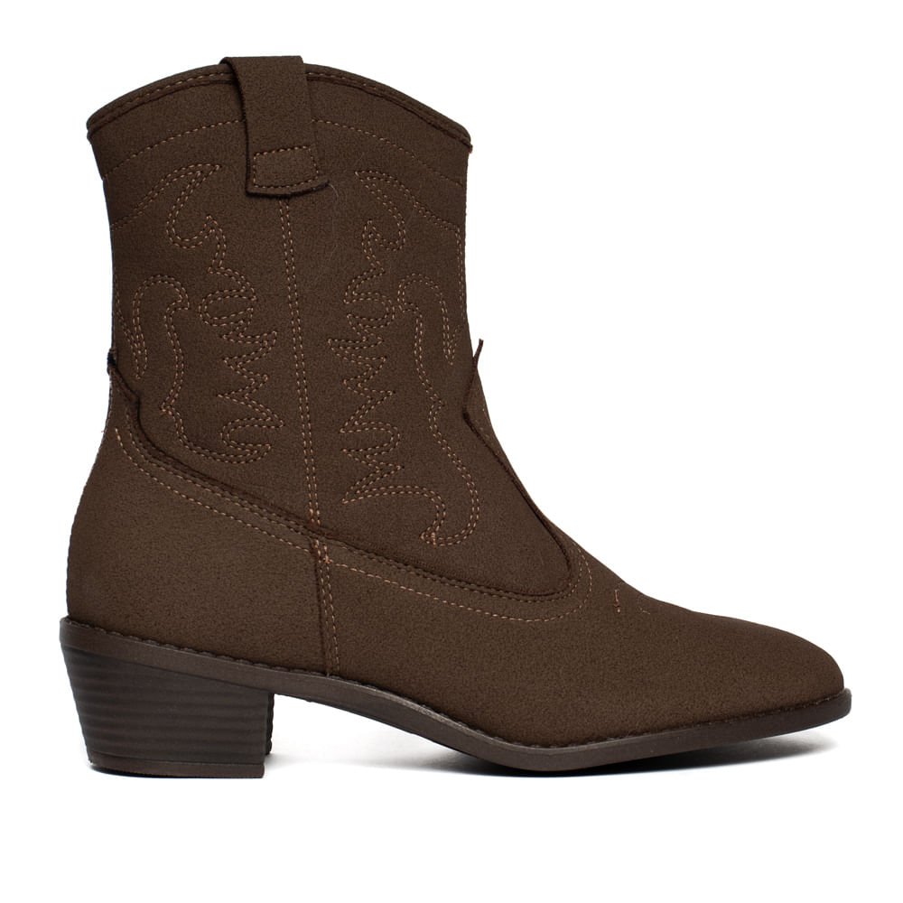 Bota Feminina Moleca Cano Médio Western Camurção Marrom