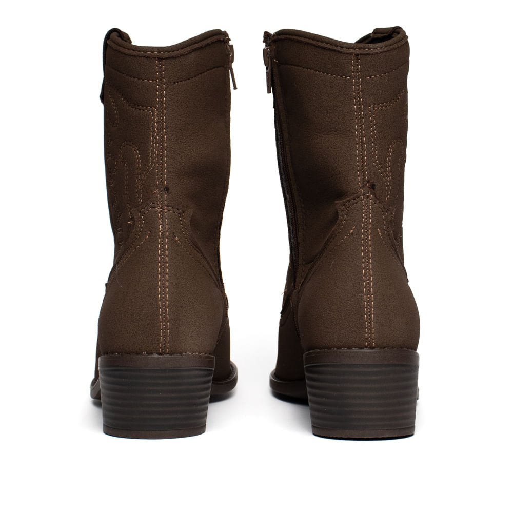 Bota Feminina Moleca Cano Médio Western Camurção Marrom Marrom 3