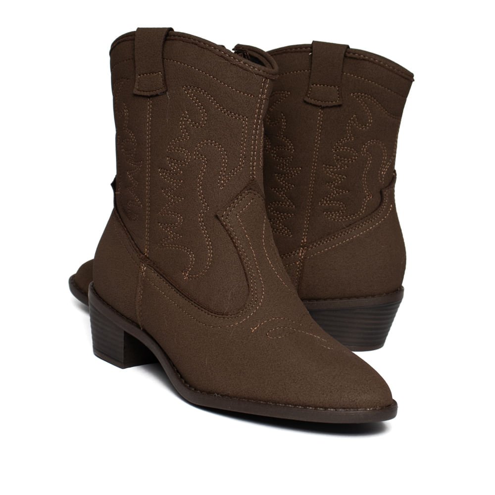 Bota Feminina Moleca Cano Médio Western Camurção Marrom Marrom 4