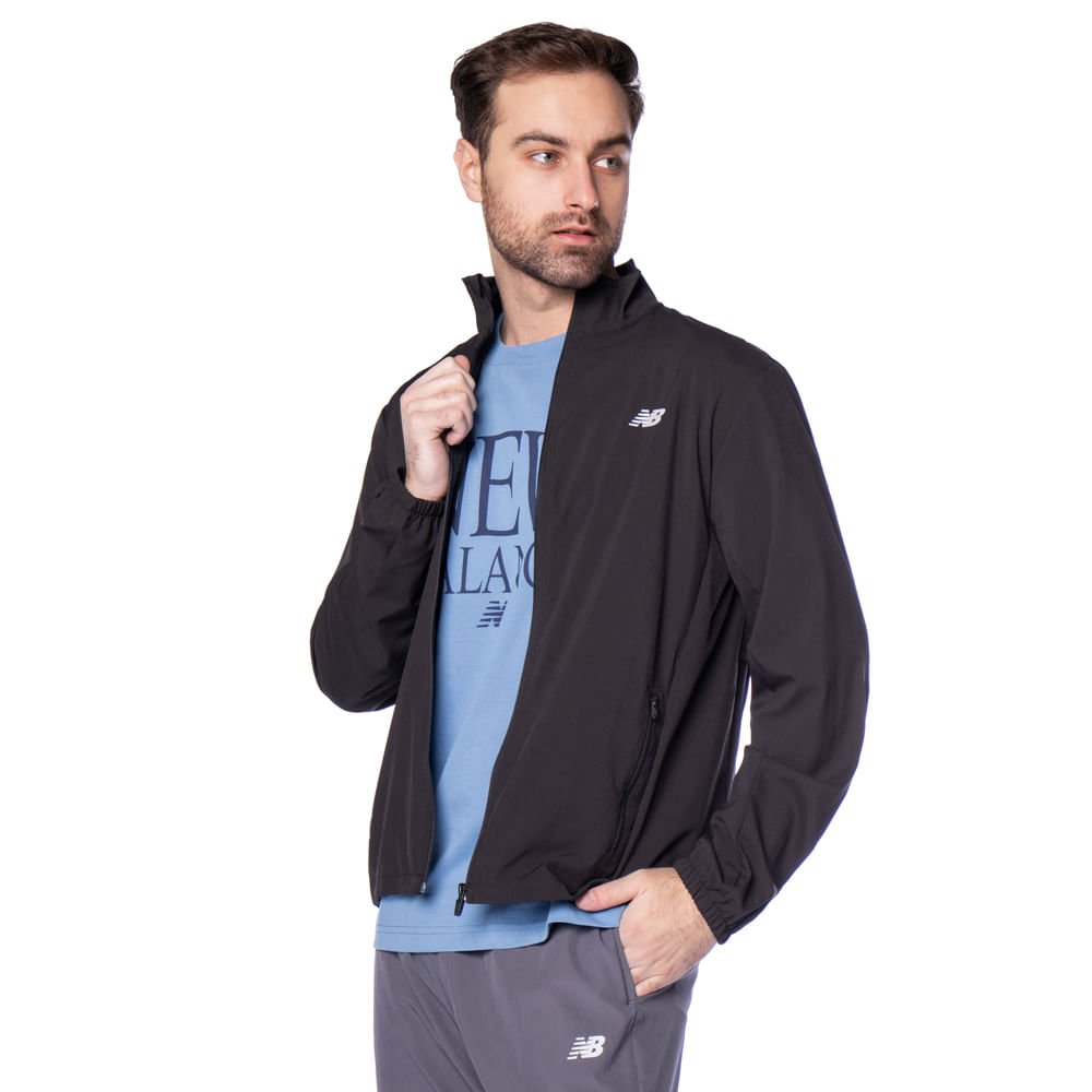 Jaqueta Masculina New Balance Windbreak Preto/Cinza