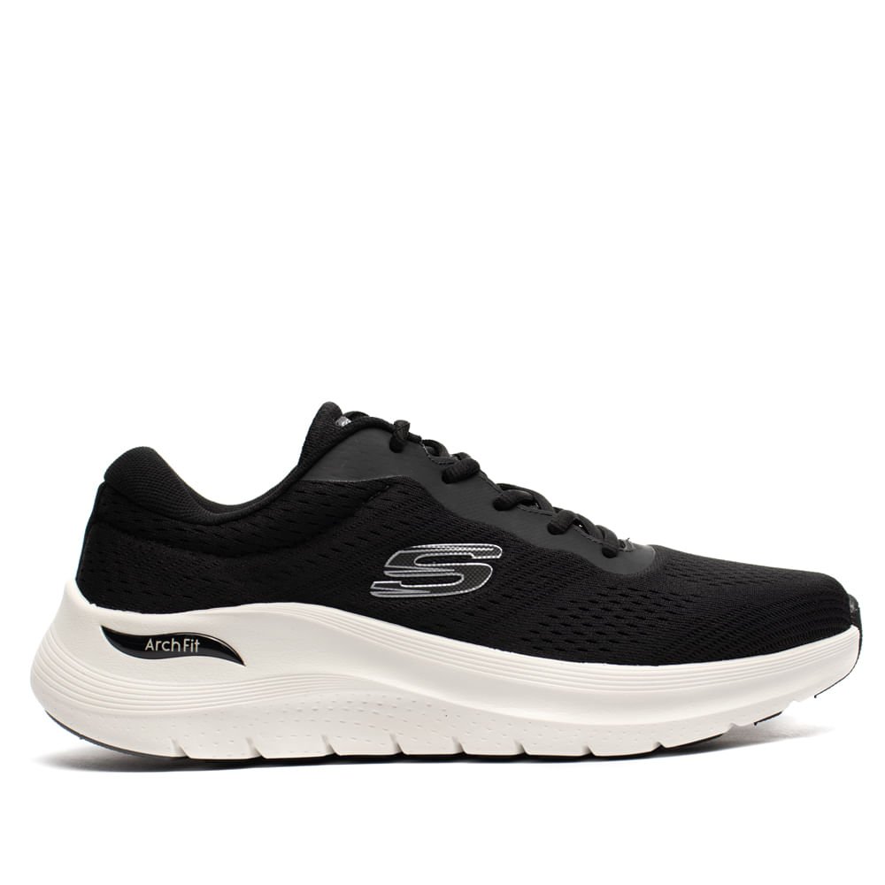 Tênis Masculino Skechers Arch Fit Caminhada Preto/Branco