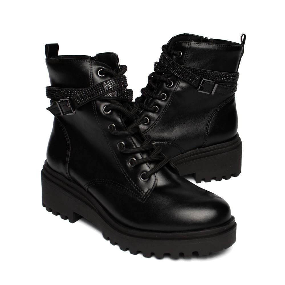 Coturno Feminino Via Marte Tratorado Strass Preto Preto 5
