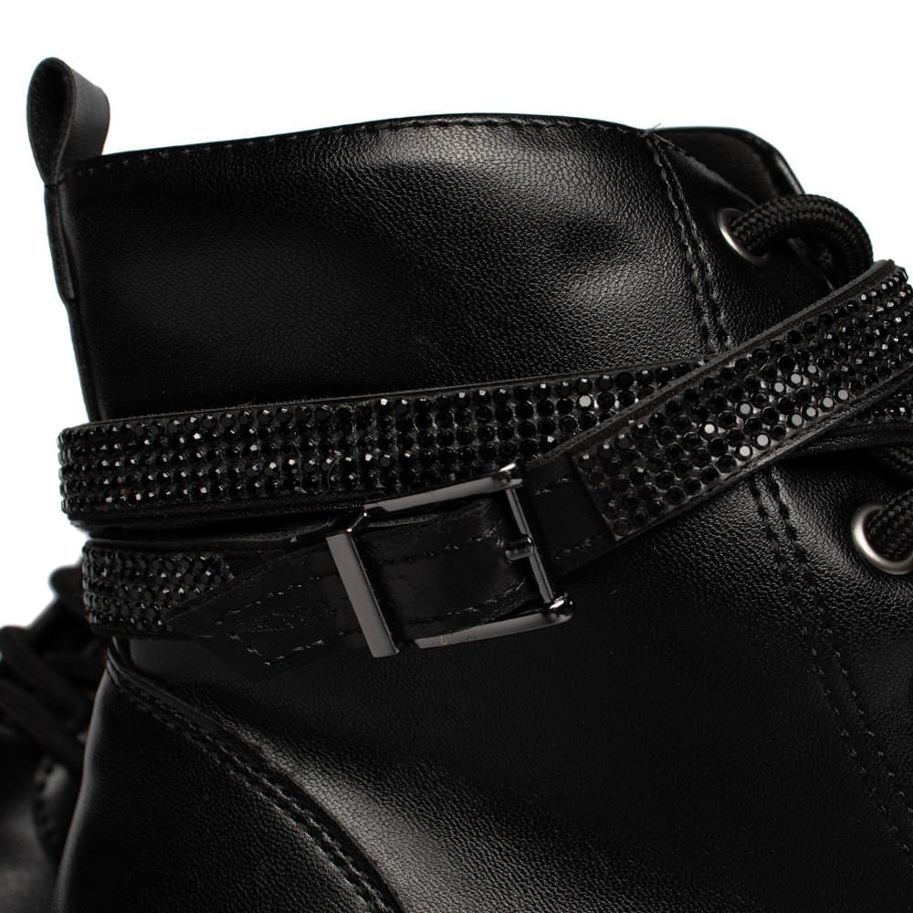 Coturno Feminino Via Marte Tratorado Strass Preto Preto 6