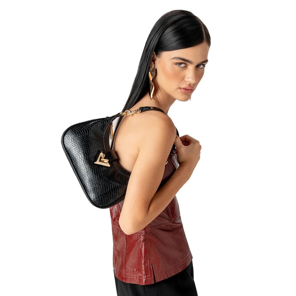 Bolsa Feminina Via Marte Baguete Média Elegante Preto Preto 5