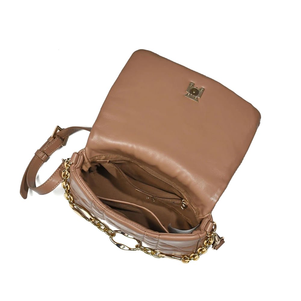 Bolsa Feminina Via Marte Tote Pequena Matelassê Bege Bege 3