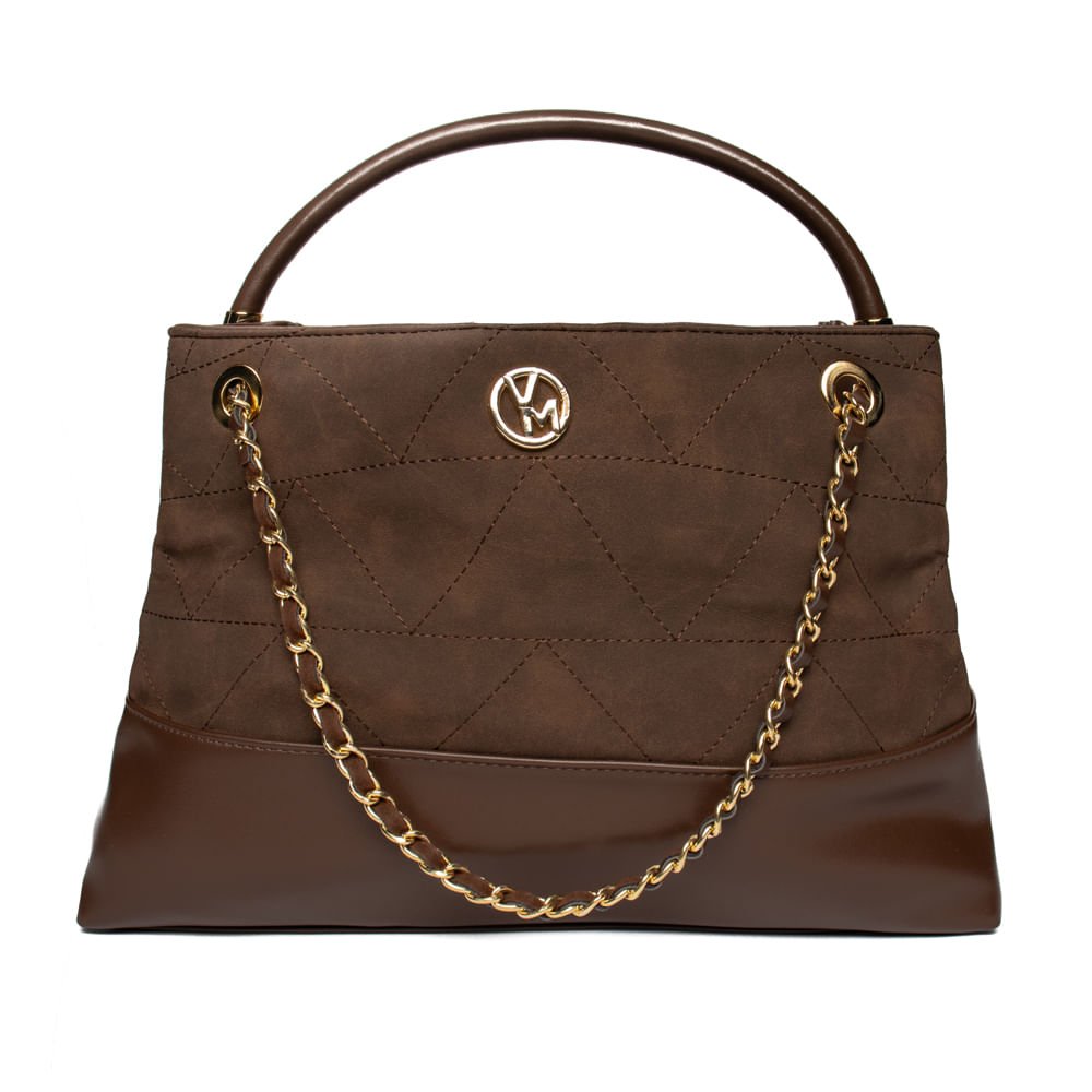 Bolsa Feminina Via Marte Tote Grande Corrente Marrom