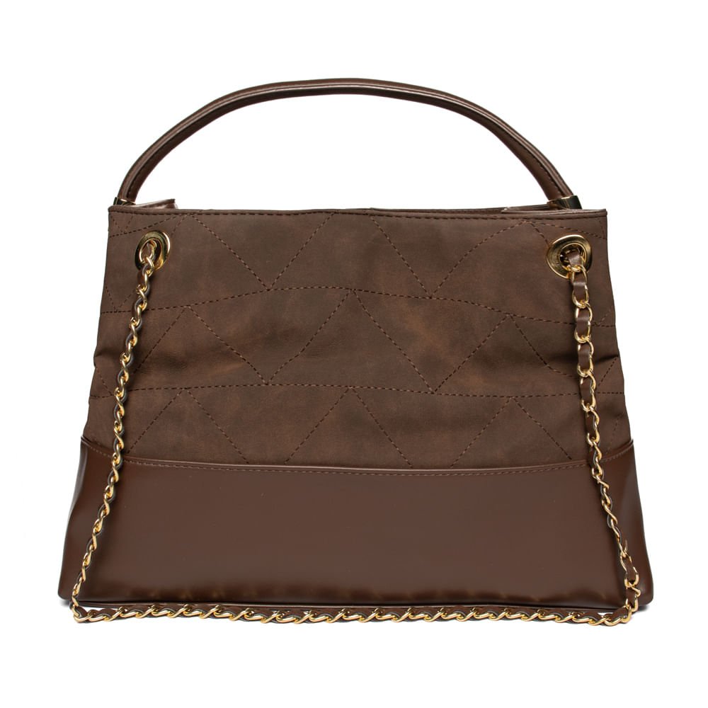 Bolsa Feminina Via Marte Tote Grande Corrente Marrom Marrom 2