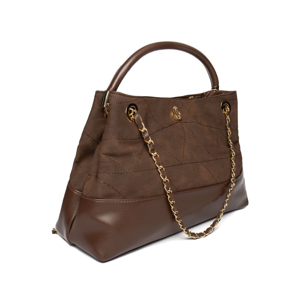 Bolsa Feminina Via Marte Tote Grande Corrente Marrom Marrom 3
