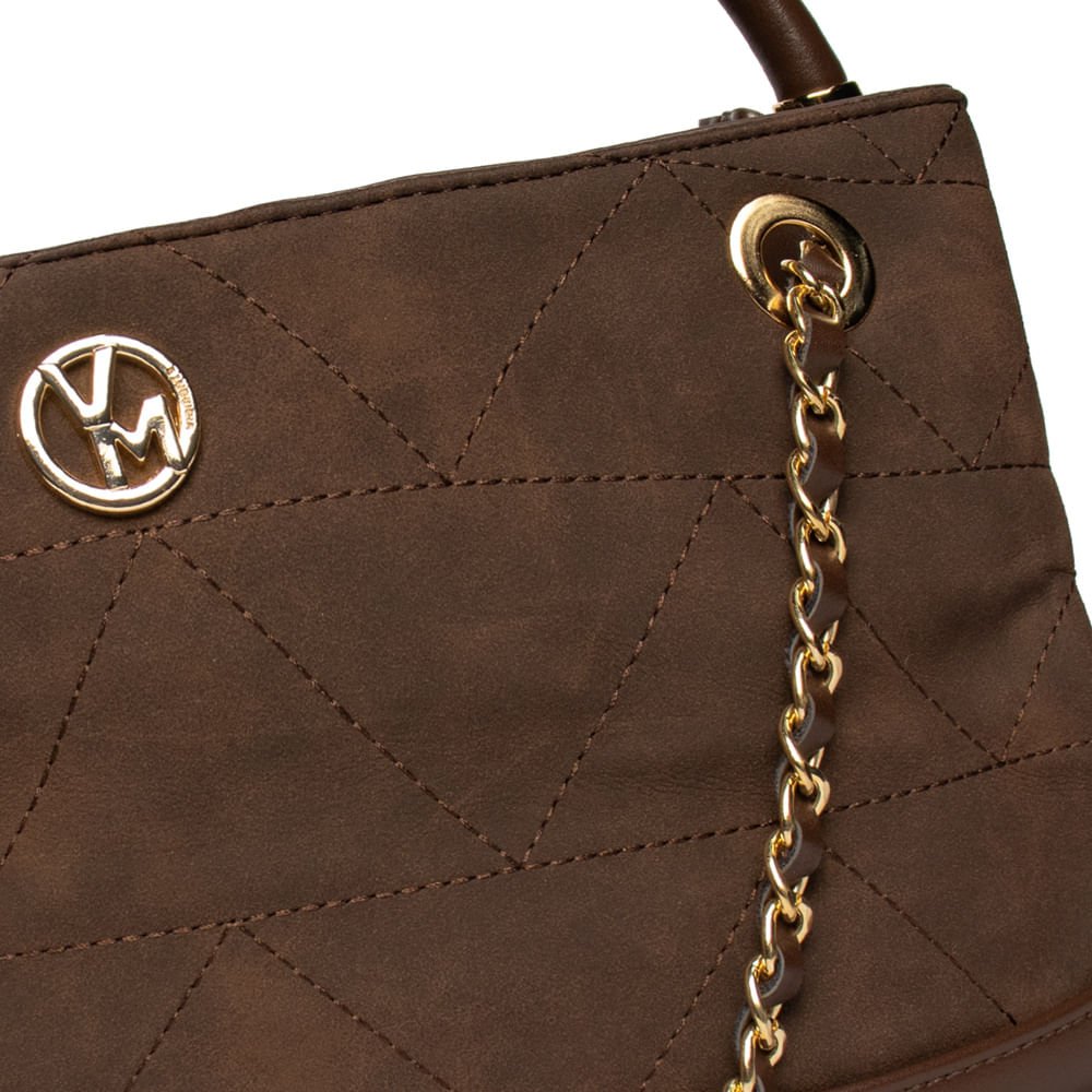 Bolsa Feminina Via Marte Tote Grande Corrente Marrom Marrom 4