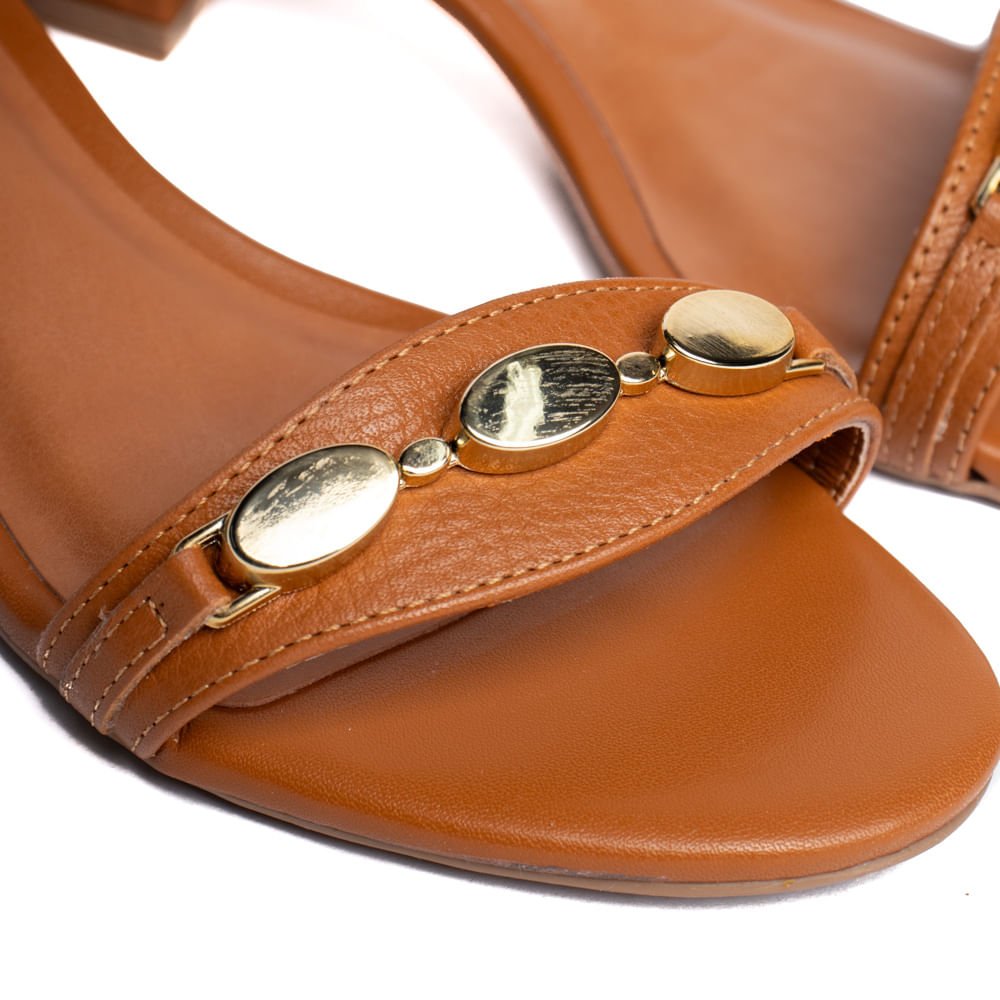 Sandália Feminina Bottero Salto Bloco Detalhe Metal Caramelo Caramelo 5